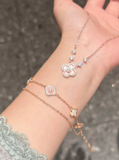 Ovalira® Four-Leaf Clover Pearl Crystal Bracelet – Elegant Rose Gold Jewelry Gift for Women
