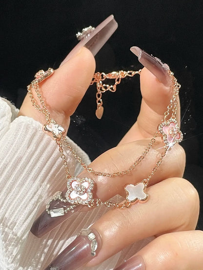 Ovalira® Four-Leaf Clover Pearl Crystal Bracelet – Elegant Rose Gold Jewelry Gift for Women