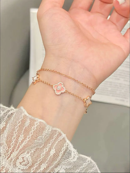 Ovalira® Four-Leaf Clover Pearl Crystal Bracelet – Elegant Rose Gold Jewelry Gift for Women