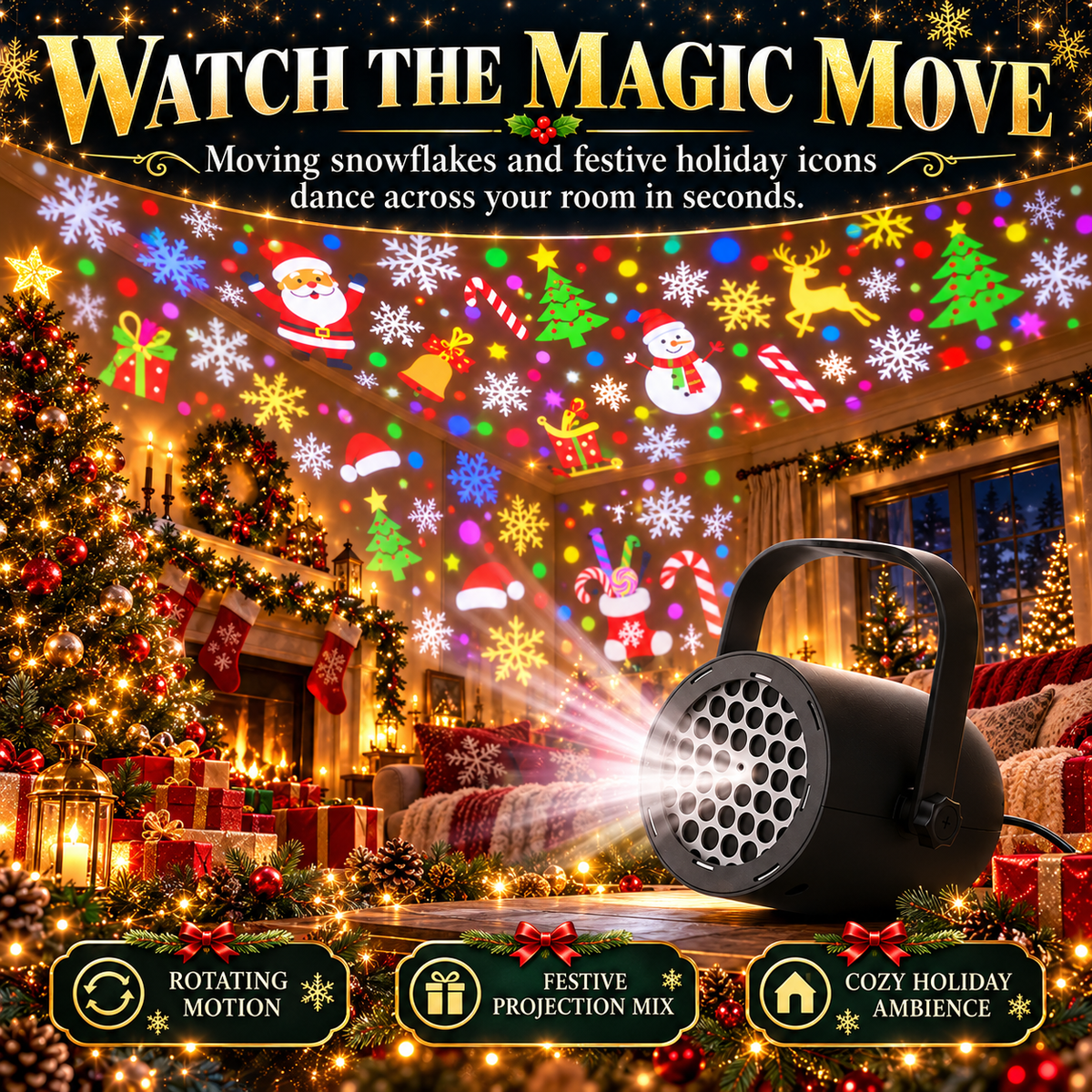 🎄 Christmas Pattern Projector Light – USB-Powered Rotating Holiday Projection Lamp