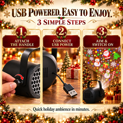 🎄 Christmas Pattern Projector Light – USB-Powered Rotating Holiday Projection Lamp
