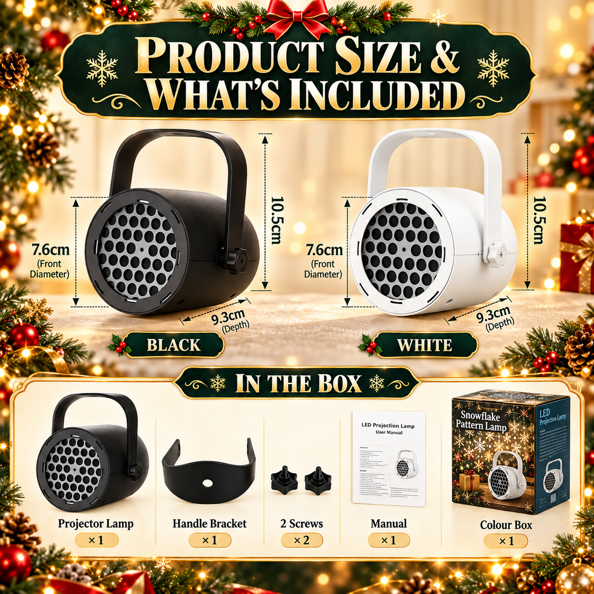 🎄 Christmas Pattern Projector Light – USB-Powered Rotating Holiday Projection Lamp