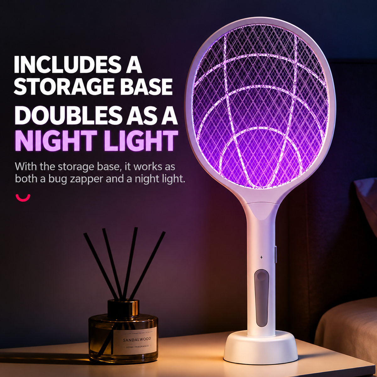 ⚡ 2-in-1 Rechargeable Electric Mosquito Swatter with UV Light & Charging Base