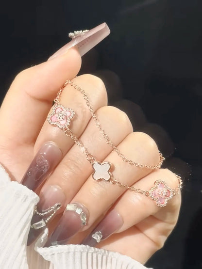 Ovalira® Four-Leaf Clover Pearl Crystal Bracelet – Elegant Rose Gold Jewelry Gift for Women