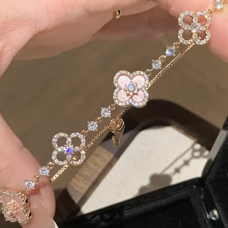 Ovalira® Lucky Clover Crystal Bracelet – Elegant 18K Gold-Tone Gift for Her