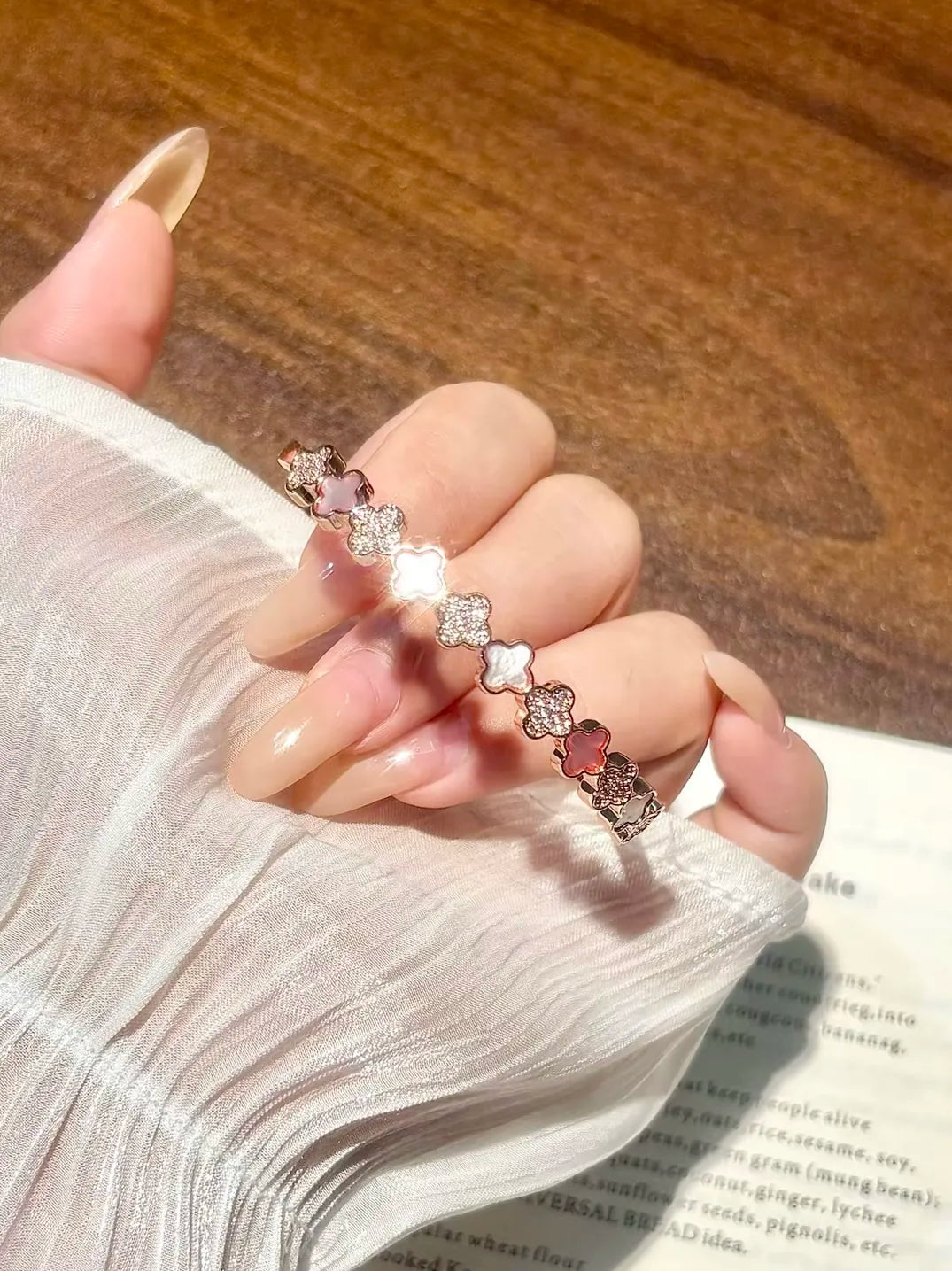 Ovalira® Four-Leaf Clover Crystal Bangle Bracelet