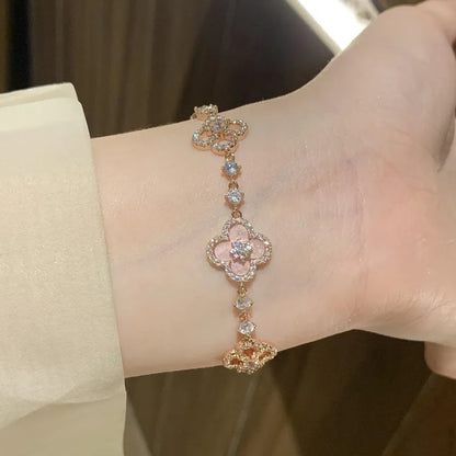 Ovalira® Lucky Clover Crystal Bracelet – Elegant 18K Gold-Tone Gift for Her