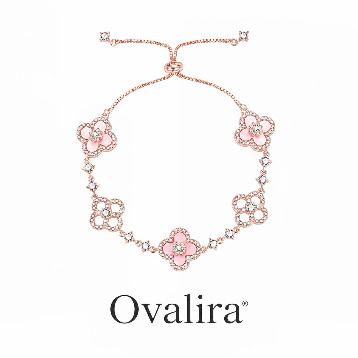 Ovalira® Lucky Clover Crystal Bracelet – Elegant 18K Gold-Tone Gift for Her