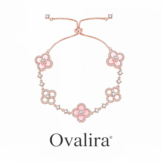 Ovalira® Lucky Clover Crystal Bracelet – Elegant 18K Gold-Tone Gift for Her
