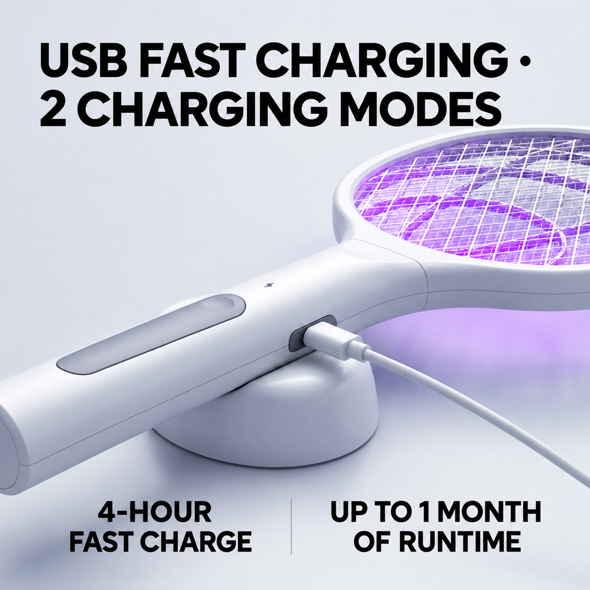 ⚡ 2-in-1 Rechargeable Electric Mosquito Swatter with UV Light & Charging Base