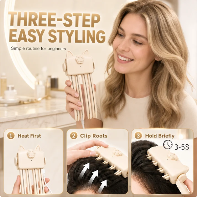 💇 Cordless Heated Root Volumizing Clip, Portable Travel Hair Styling Tool for Fine, Straight Hair