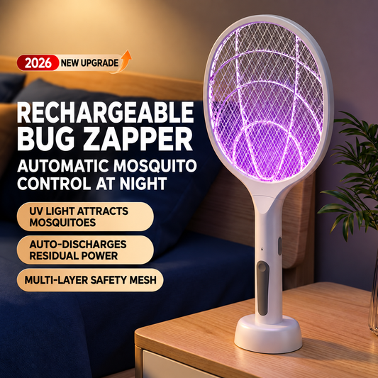 ⚡ 2-in-1 Rechargeable Electric Mosquito Swatter with UV Light & Charging Base