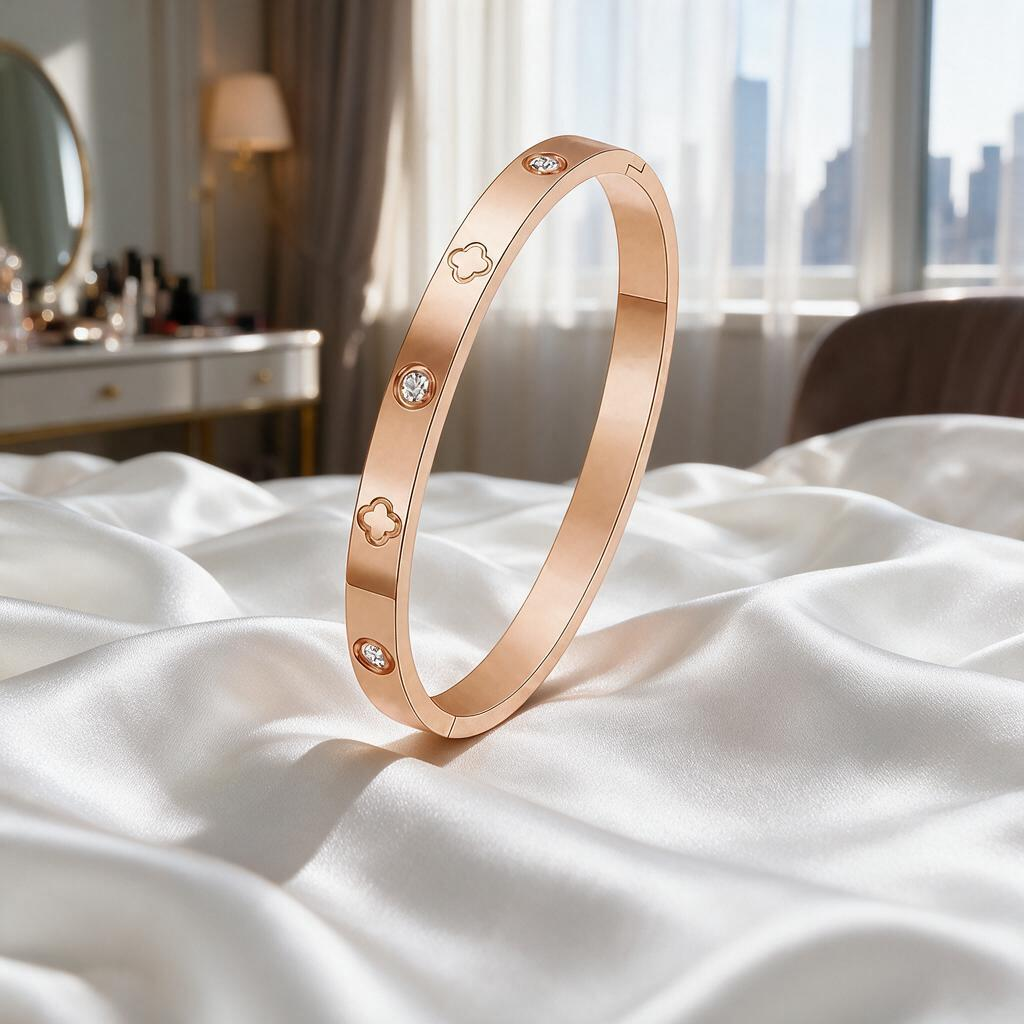 Ovalira® Four-Leaf Clover Crystal Bangle Bracelet