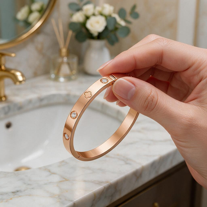 Ovalira® Four-Leaf Clover Crystal Bangle Bracelet