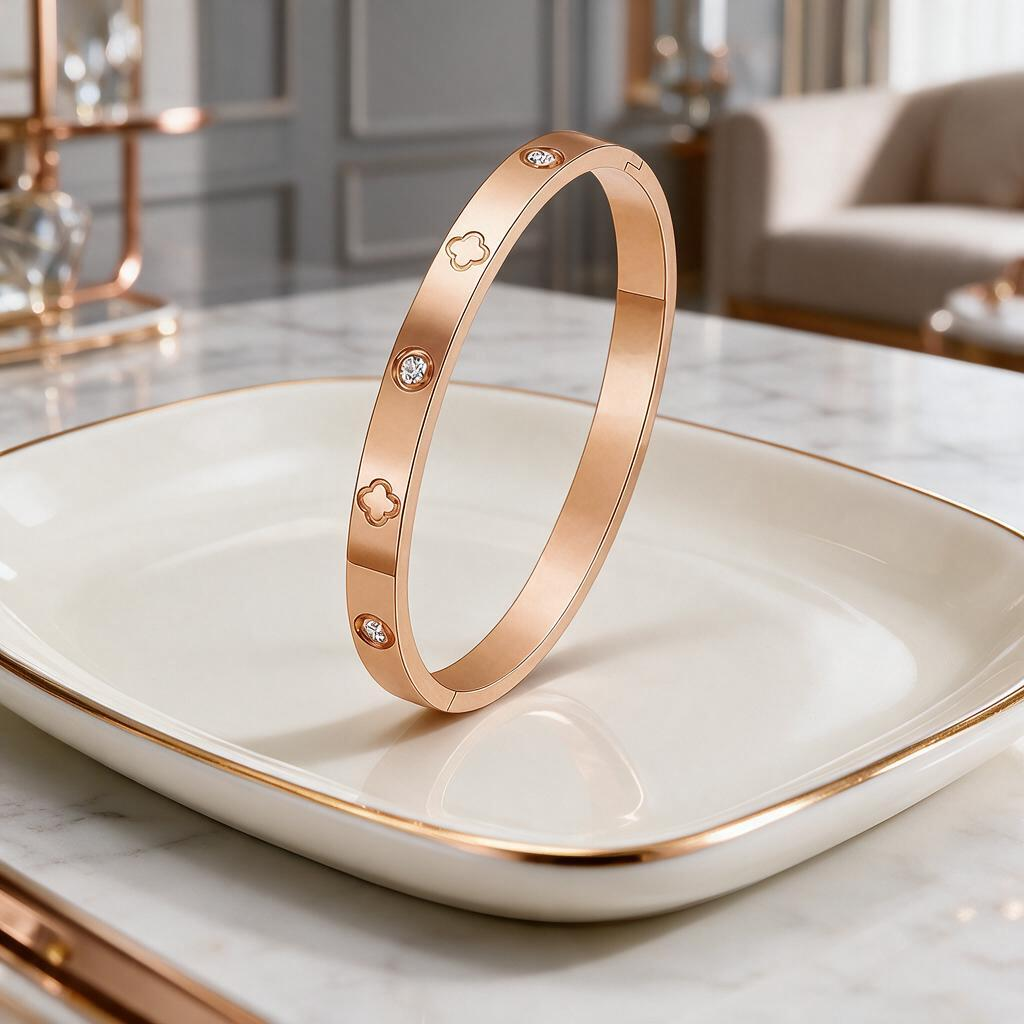 Ovalira® Four-Leaf Clover Crystal Bangle Bracelet