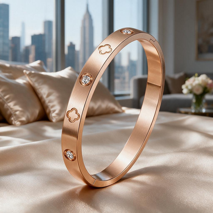 Ovalira® Four-Leaf Clover Crystal Bangle Bracelet