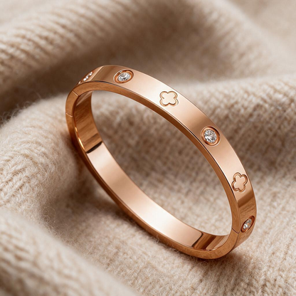 Ovalira® Four-Leaf Clover Crystal Bangle Bracelet