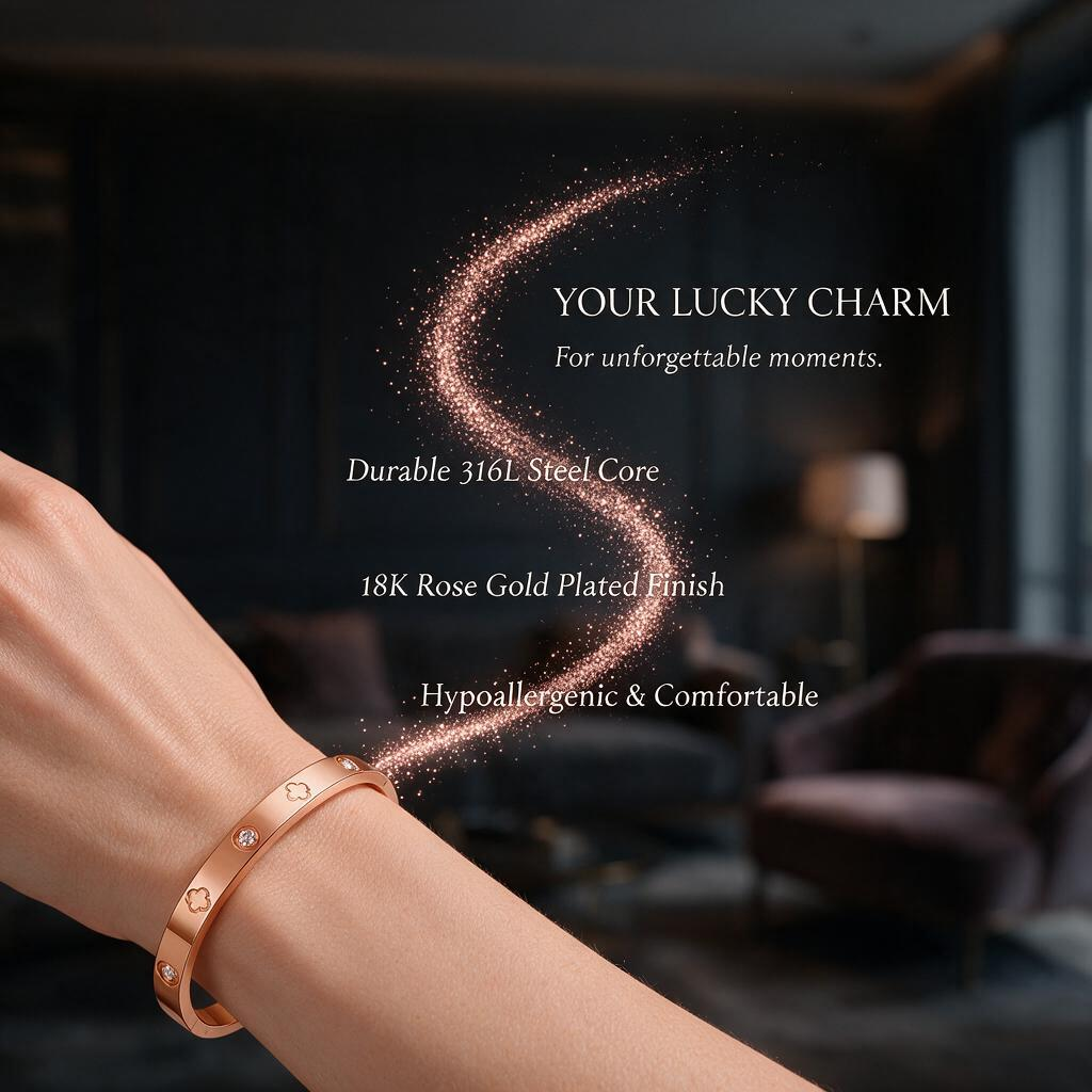 Ovalira® Four-Leaf Clover Crystal Bangle Bracelet