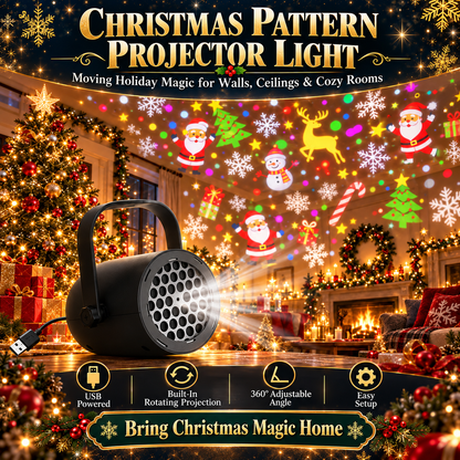 🎄 Christmas Pattern Projector Light – USB-Powered Rotating Holiday Projection Lamp