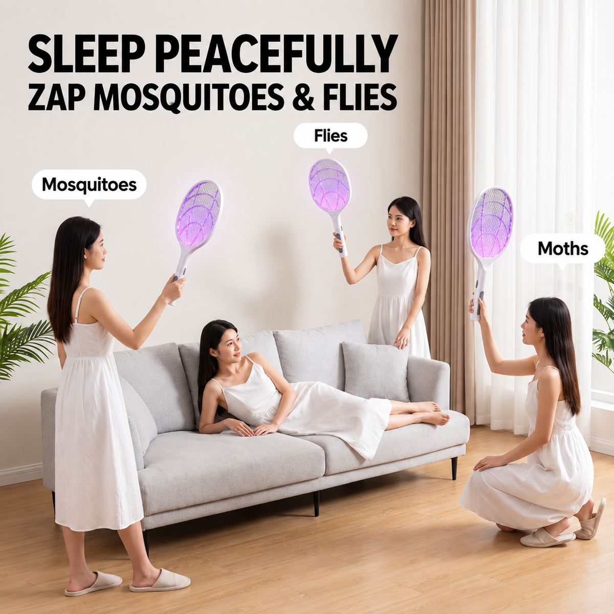 ⚡ 2-in-1 Rechargeable Electric Mosquito Swatter with UV Light & Charging Base