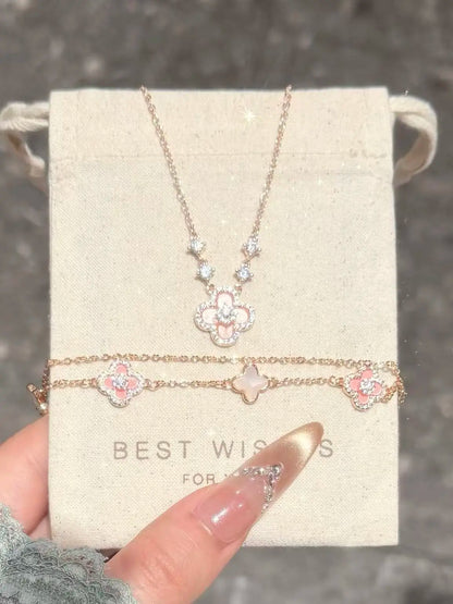Ovalira® Four-Leaf Clover Pearl Crystal Bracelet – Elegant Rose Gold Jewelry Gift for Women