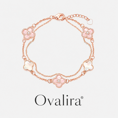 Ovalira® Four-Leaf Clover Pearl Crystal Bracelet – Elegant Rose Gold Jewelry Gift for Women
